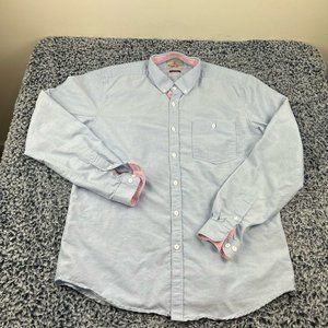 Barbour Button Up Shirt Mens Small Blue Slim Fit Cotton Pocket Flip Cuff Casual
